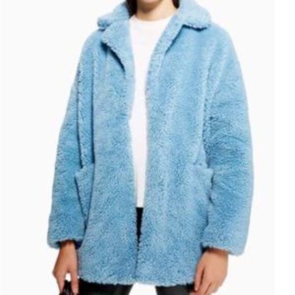 Topshop Teddy Bear Jacket Coat Light Blue Size 4 - Picture 1 of 6